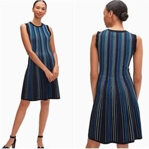 KATE SPADE Dress Sleeveless Striped Sweater Knit Knee Length Crew Neck New York